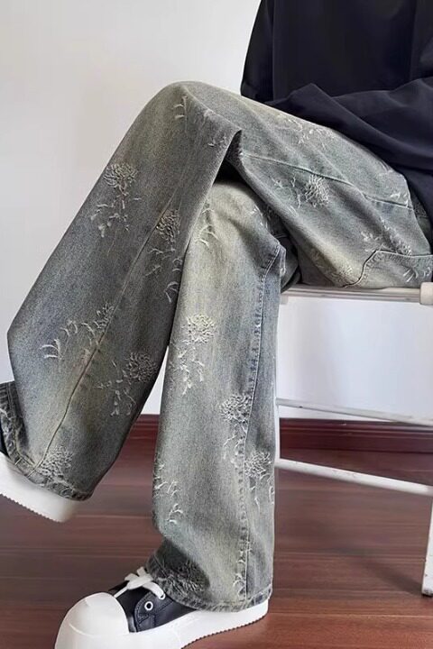 【网65】休闲痞帅水洗复古泼墨牛仔裤男直筒宽松A079-D778-P40,男装牛仔裤,电商A079
