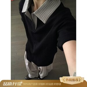 [003]千鸟格短袖T恤男宽松百搭polo衫翻领半袖A079-S243-P30图片