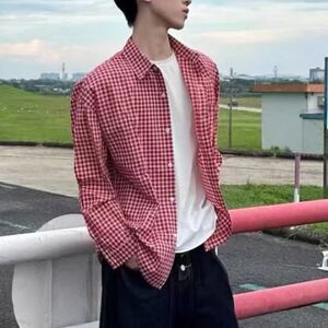 [006]翻领格子衬衫男女长袖宽松拼接衬衣外套A079-CS387-P31图片