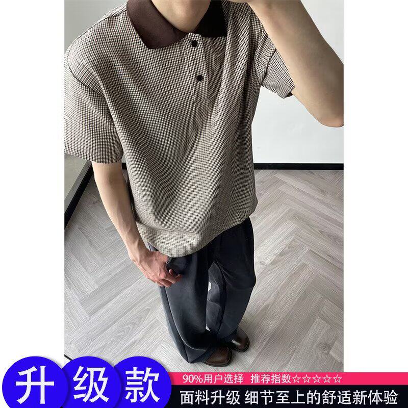 [012]撞色千鸟格翻领polo衫短袖休闲百搭T恤A079-S233-P35,男装T恤,电商A079