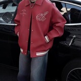 【77】酒红色pu皮夹克外套飞行员棒球服男A079-3612-P67，男装夹克，电商A079