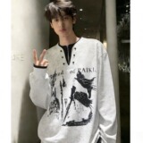 [003]假两件卫衣男女骑士古堡印花宽松长袖T恤A079-TX01-P40，男装T恤，电商A079