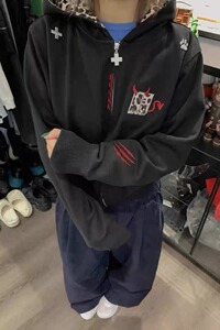 【253】5小恶魔豹纹连帽拉链卫衣男女情侣开衫A079-WY088-P51图片