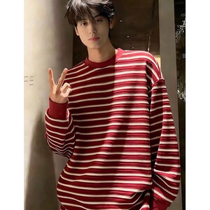 [003]古条纹圆领长袖T恤男女潮牌情侣宽松百搭上衣A079-ET52-P37图片