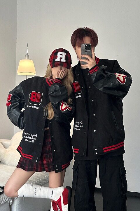 【网】潮新款刺绣徽章拼接撞色棒球服外套A079-3989-P61,女装短外套,电商A079