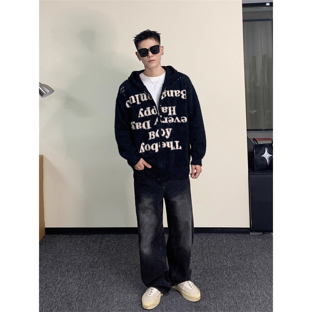 7连帽针织开衫男女毛衣情侣拉链毛绒外套A079-MY9549-P55,男装针织衫/毛衣,电商A079