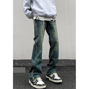 [008]侧拉链牛仔裤男潮牌设计感工装长裤A079-N7268-P38图片