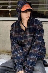 【273】格子连帽衬衫男女长袖衬衣休闲宽松慵A079-CS221-P59图片