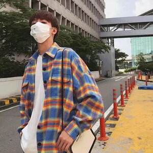 【网59】彩虹格子衬衫男长袖宽松A079-C76-P30图片
