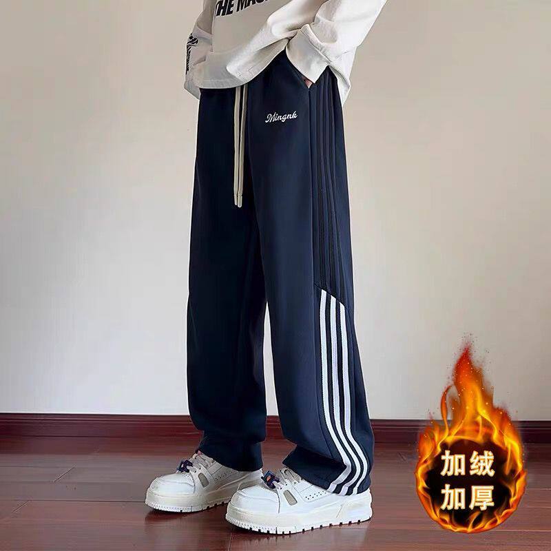 【网160】25大码卫裤男加绒加厚撞色条纹运动裤A079-K02-P47-49,男装休闲裤,电商A079