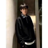 [004]撞色拼接假两件卫衣男半拉链上衣衬衫领polo衫A079-W19-P42，男装衬衫，电商A079