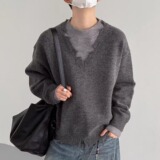 【125】5假两件日系复古简约V领毛衣针织衫A079-MY7701-P59，男装针织衫/毛衣，电商A079
