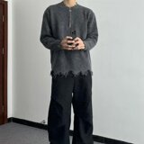 【网59】破坏毛衣男时尚痞帅宽松情侣毛边针织衫A079--M29-P47，男装针织衫/毛衣，电商A079
