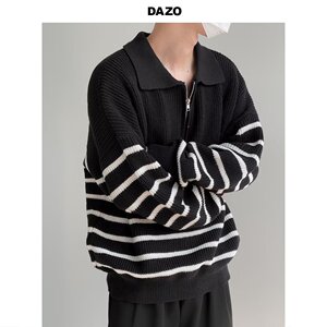 【网39】翻领长袖毛衣半拉链条纹针织衫上衣外套A079-M35-P44图片