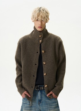 【网5】秋冬老钱风纽扣立领复古毛衣织外套潮A079-MY412-P54