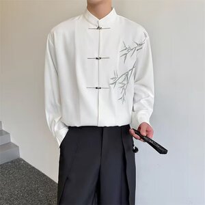 [006]绣花风衬衫男长袖休闲垂感痞帅衬衣发型师A079-CS909-P48