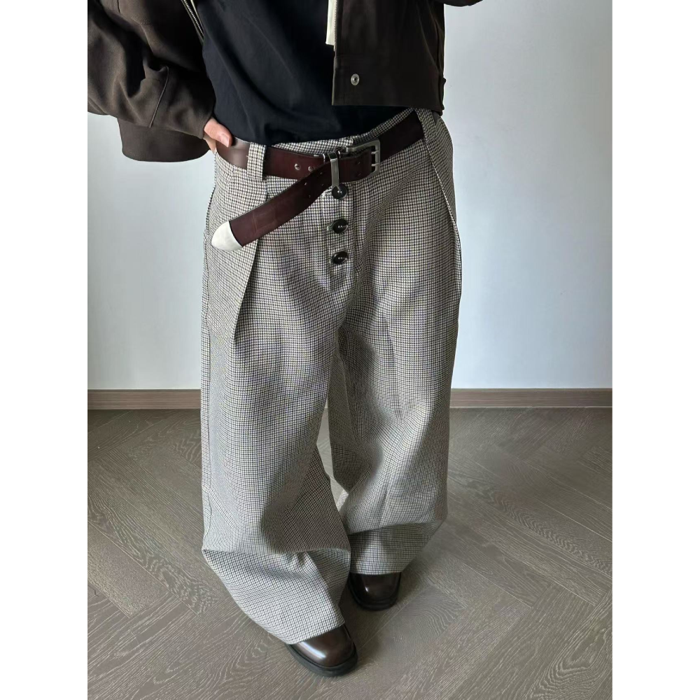 【265】千鸟格复合打褶排扣a字阔腿西裤A079-K392-P43,男装西裤,电商A079 【265】千鸟格复合打褶排扣a字阔腿西裤A079-K392-P43,男装西裤,电商A079