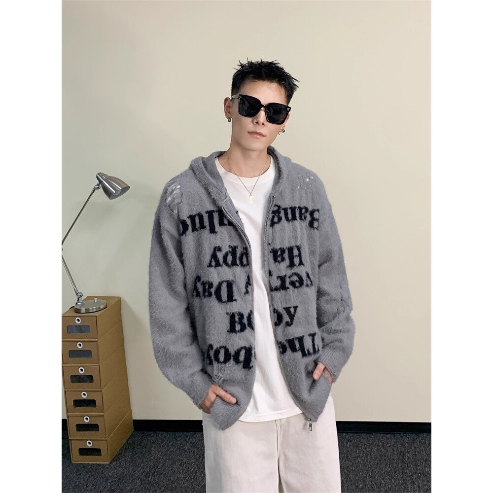 7连帽针织开衫男女毛衣宽松情侣拉链毛绒外套A079-MY9549-P55,男装针织衫/毛衣,电商A079