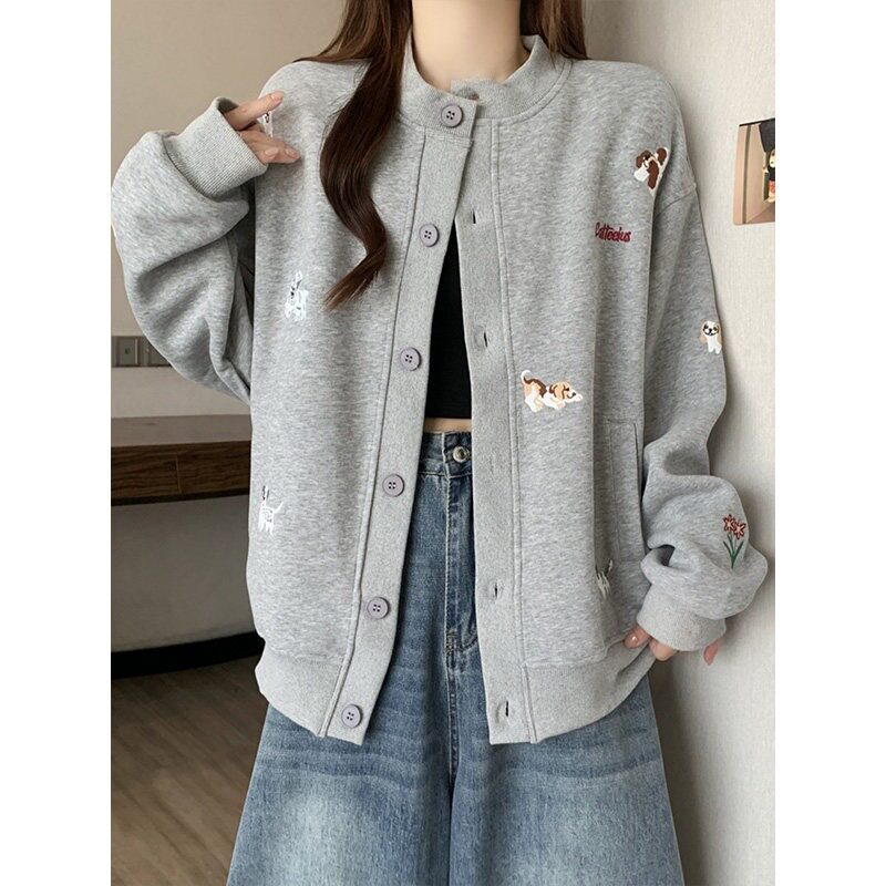 [004]可爱小狗刺绣圆领棒球服外套情侣开衫卫衣A079-W2052-P54,女装短外套,电商A079