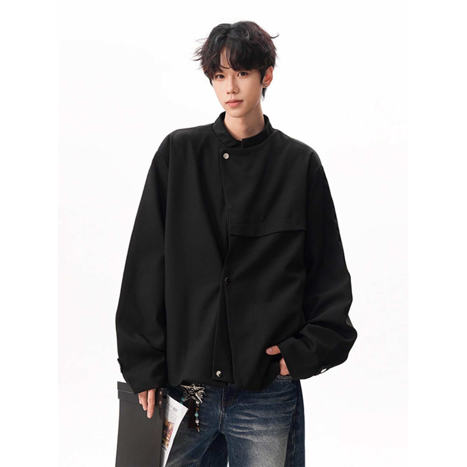 【网45】新中式黑色廓形西服夹克男春秋季A079-W35-P69,男装夹克,电商A079