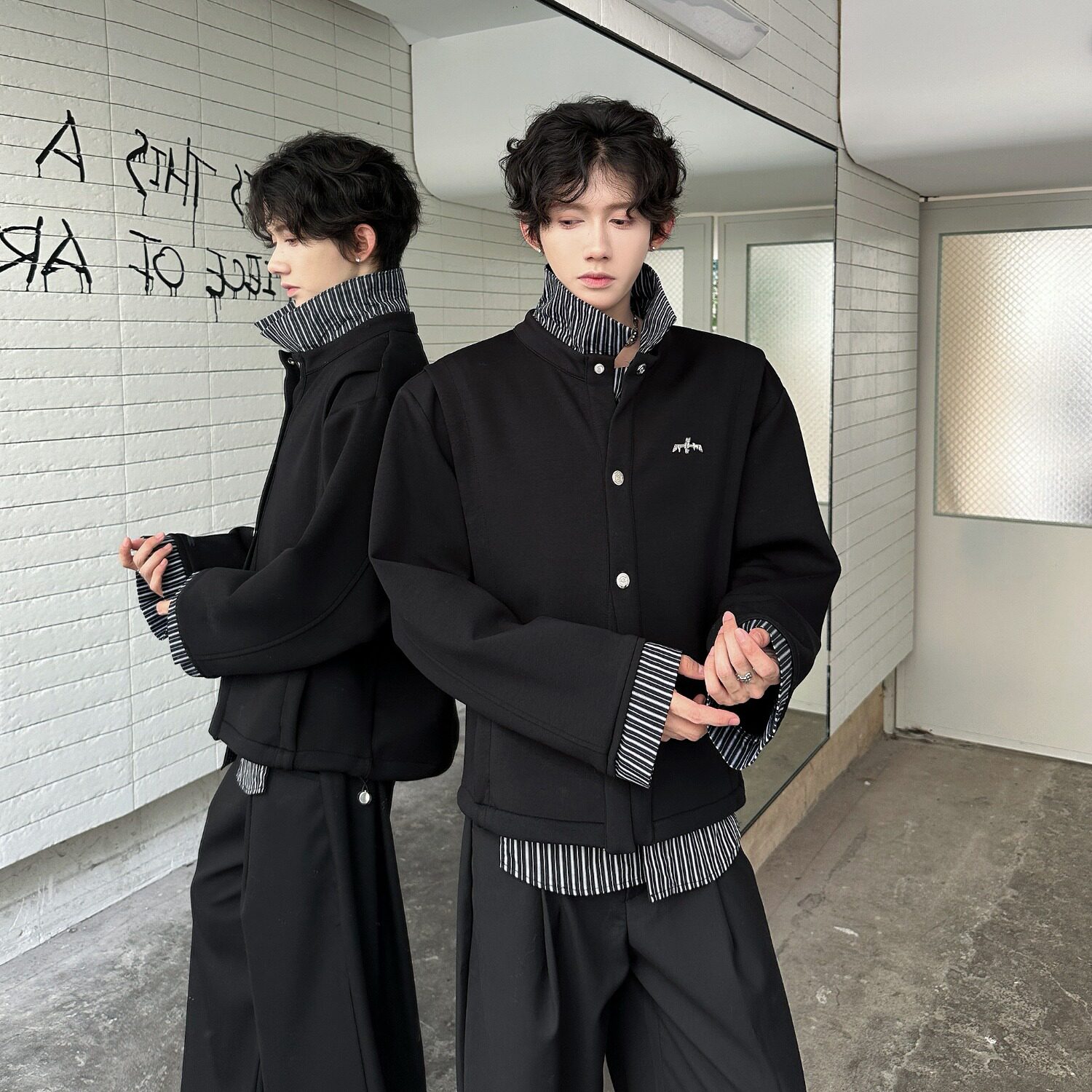 【7】假两件条纹拼接衬衫卫衣男款翻领A079-WY735-P52,男装衬衫,电商A079