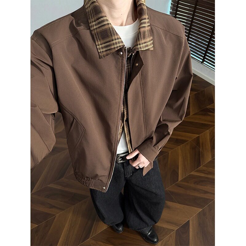 [001]格子拼接假两件外套男夹克上衣服A079-AA32-P59,男装夹克,电商A079