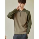 [005]半拉炼POLO领撞色套头插肩袖休闲A079-T401-P49，男装Polo衫，电商A079