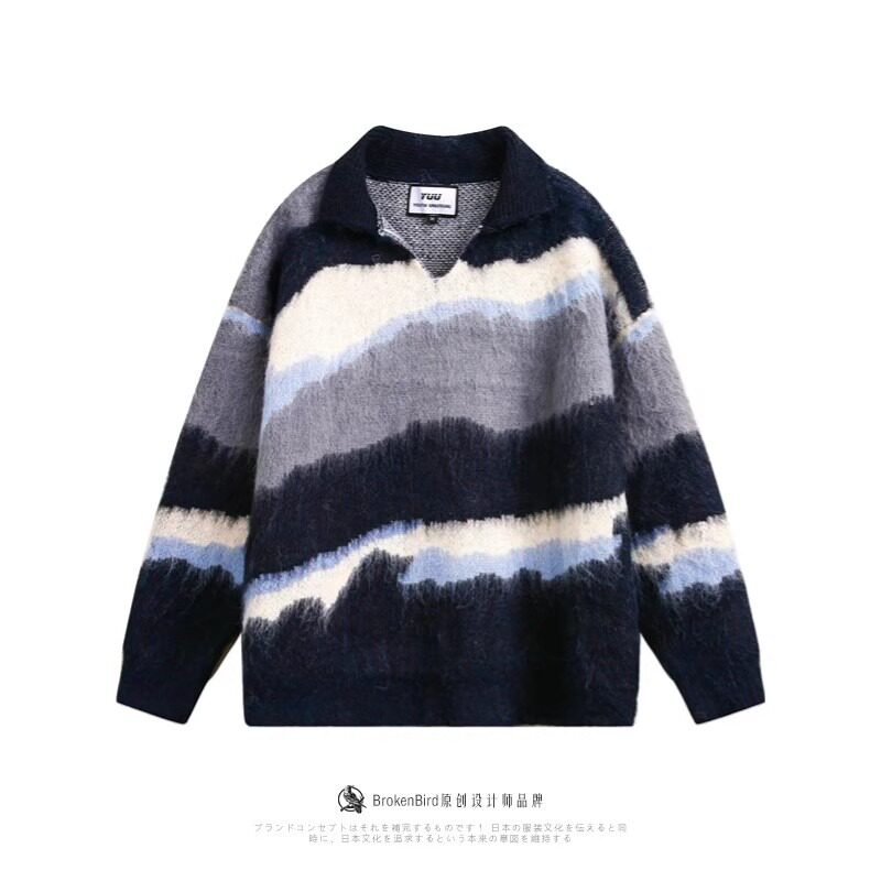 【7】撞色条纹毛衣男女秋冬新款polo领针织衫A079-MY9822-P57,男装针织衫/毛衣,电商A079