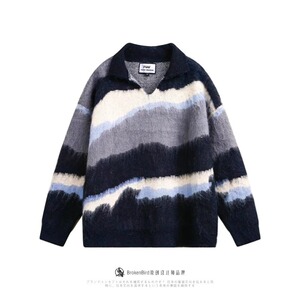 【7】撞色条纹毛衣男女秋冬新款polo领针织衫A079-MY9822-P57图片