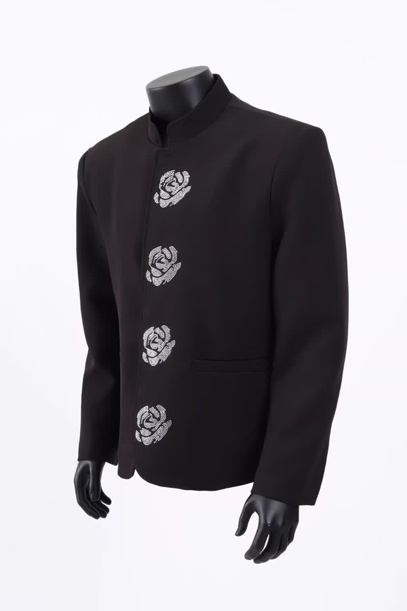 [001]立领黑色西装外套男烫钻花朵重工垫肩西服A079-XZ034-P65,男装西服套装,电商A079