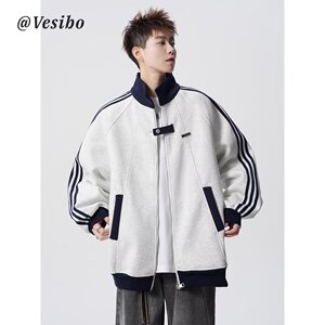 【001】加绒加厚拼接运动夹克三条杠开衫卫衣A079-5017加绒-P51图片