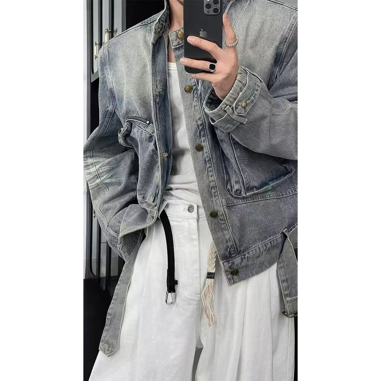 【网136】多口袋工装牛仔外套男春秋款A079-CY99-P77,男装工装外套,电商A079