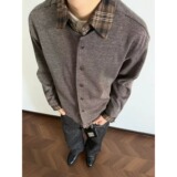 [276]假两件拼接衬衫领cleanfit针织衫开衫外套A079-A6767-P67，男装针织衫/毛衣，电商A079