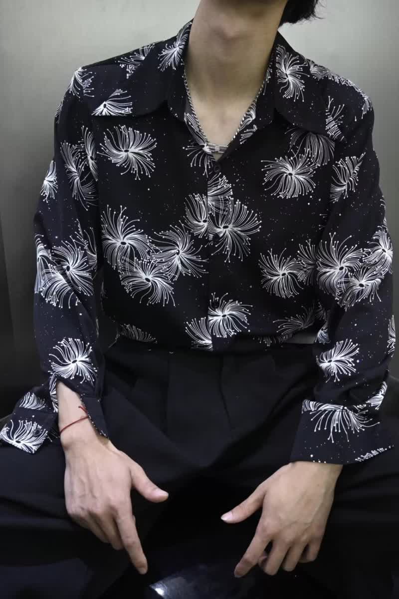 [006]印花烫钻长袖衬衫男士时尚潮流垂感宽松衬衣A079-CS225-P43,男装衬衫,电商A079