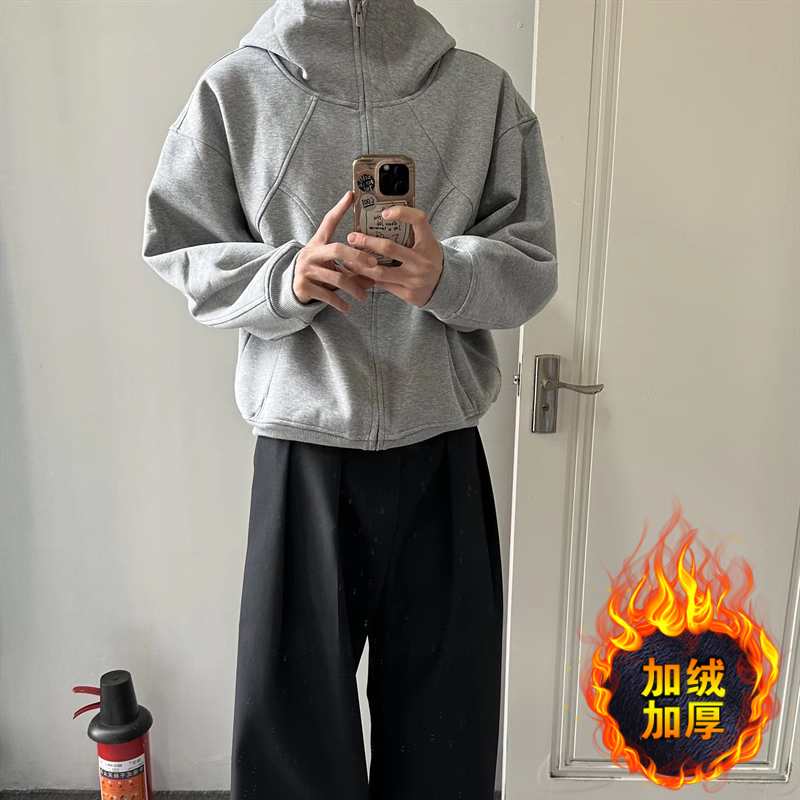 【12】5连帽外套春拼接卫衣高街痞帅情侣帽衫A079-6802加绒-P53，女装短外套，电商A079