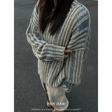 【网116】拼色竖条纹圆领针织衫男女宽松冬季A079-BX038-P45，男装针织衫/毛衣，电商A079