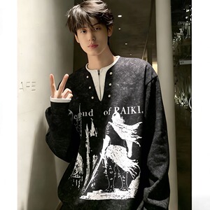 [003]假两件卫衣男女骑士古堡印花宽松长袖T恤A079-TX01-P40图片