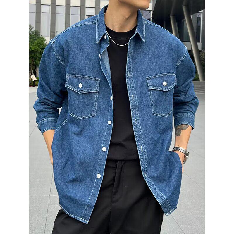 [006]休闲百搭双口袋复古牛仔衬衫男士百搭衬衣潮A079-C913-P49图片