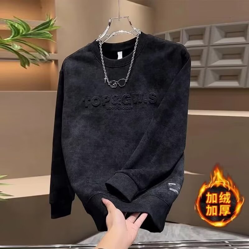 【001】冬季加绒套头圆领宽松百搭男冬休闲打底衫A079-A182-P39，男装T恤，电商A079