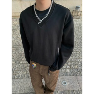 【网7】V领麦穗绣花卫衣男女休闲宽松内搭情侣外套A079-T20-45图片
