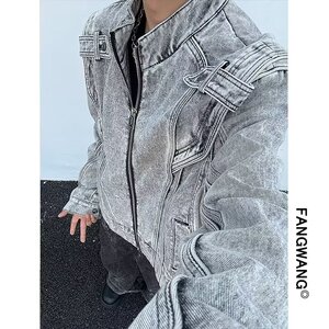 【240】短款牛仔夹克男女新款做旧立领做旧上衣A079-JK321-P69图片