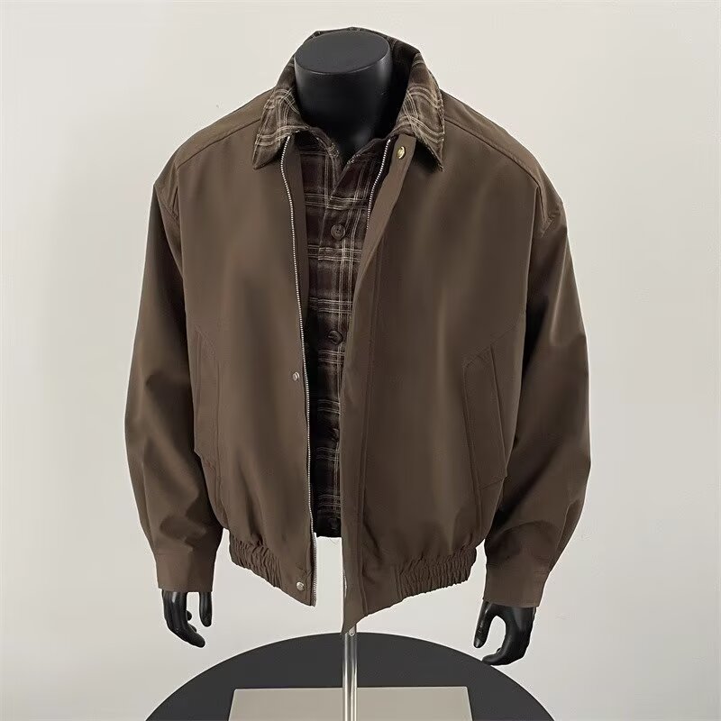 【12】假两件夹克棉服男拼接格子夹棉棒球服A079-6101夹棉-p82,男装夹克,电商A079