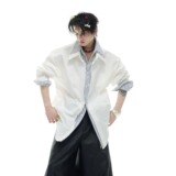 【60】白色条纹撞色假两件衬衫男款夏季A079-A6756-P39，男装衬衫，电商A079