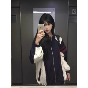 【001】拼接撞色翻领夹克男女新款宽松休闲运动外套A079-1193-P57图片