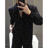[006]男潮流休闲百搭烫钻宽松衬衫男纯色长袖衬衣A079-CS226-P42，男装衬衫，电商A079