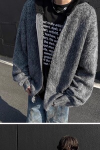 【7】黑灰色连帽毛衣开衫男秋冬美式A079-9804-P61图片