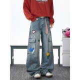 【119】可爱印花工装牛仔裤直筒拖地裤A079-9018-P57，男装牛仔裤，电商A079