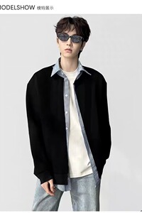 【162】百搭潮流长袖衬衫假两件卫衣A079-D854-P47图片
