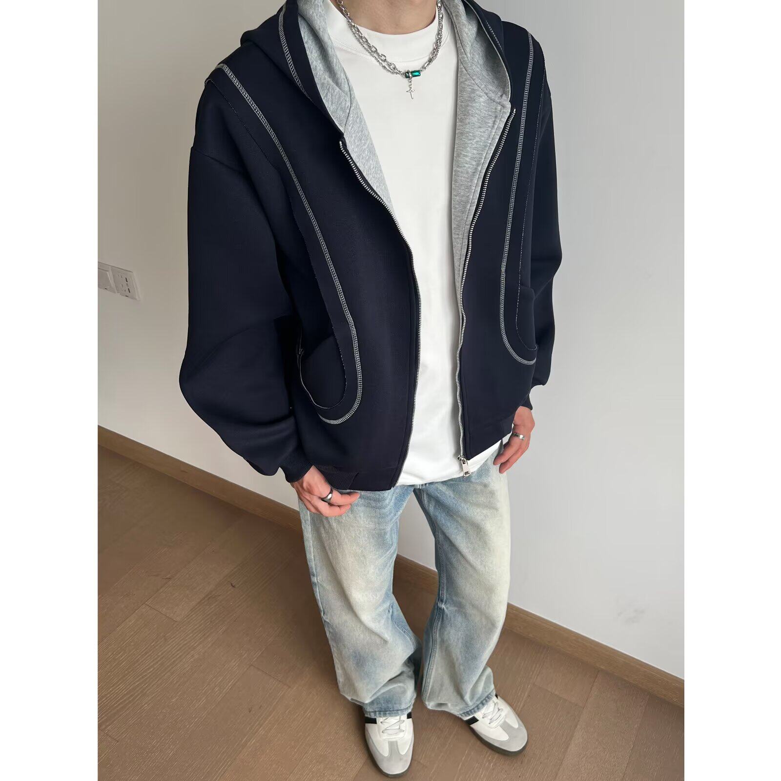 [【网138】开衫连帽卫衣外套男女宽松基础百搭A079-W138-P55图片