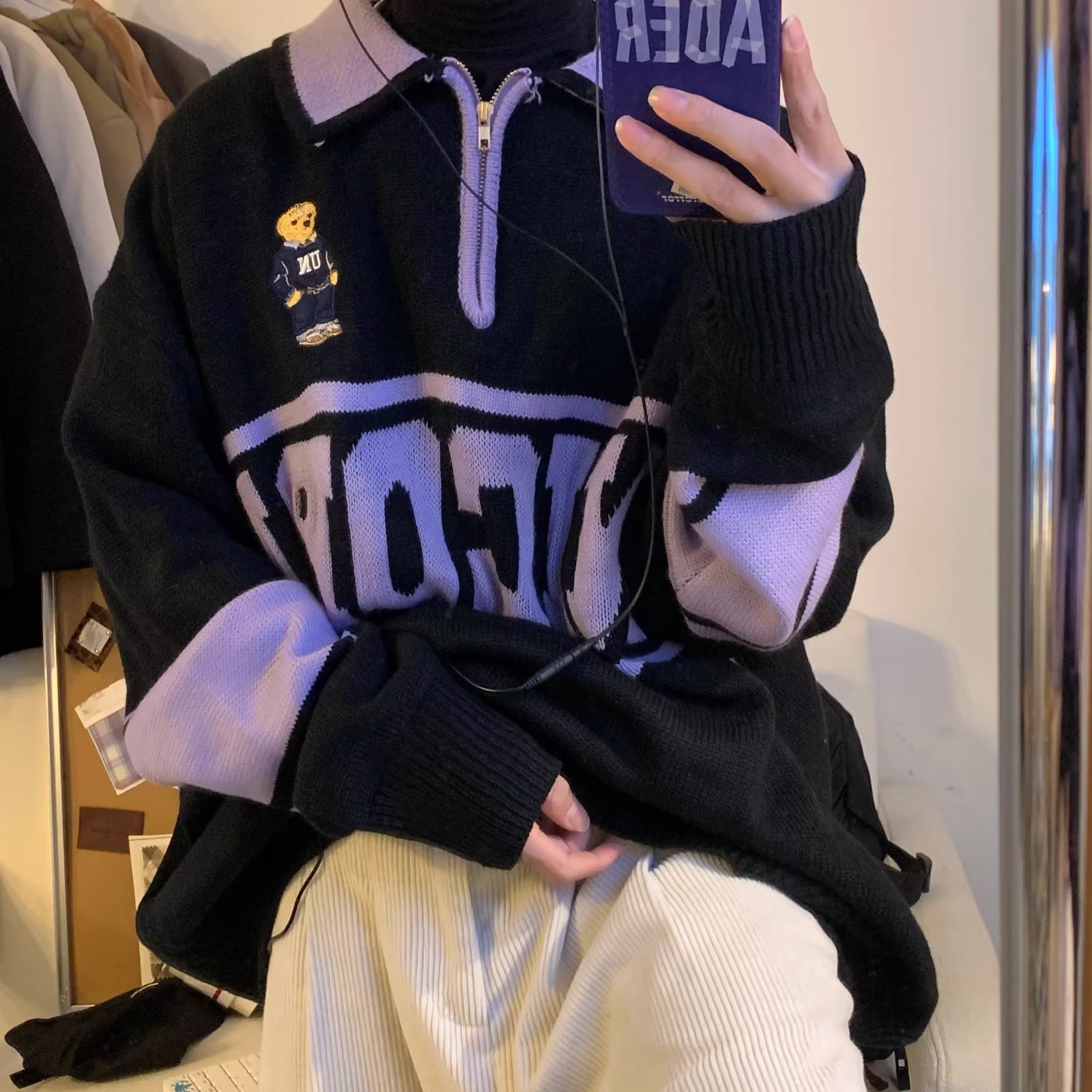 【网59】2针织衫毛衣女翻领宽松秋季休闲外套A079-583-P39,男装针织衫/毛衣,电商A079